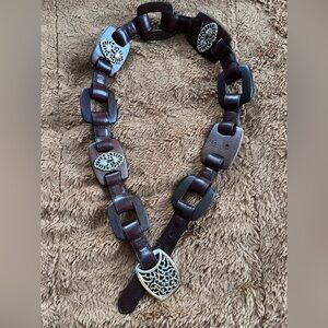 Women’s Brown Leather Vintage Belt with Silver Accents